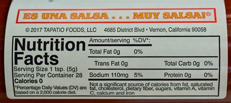 Tapatio nutrition facts